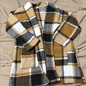 Cozy Plaid Kids Cape in Tan and Black